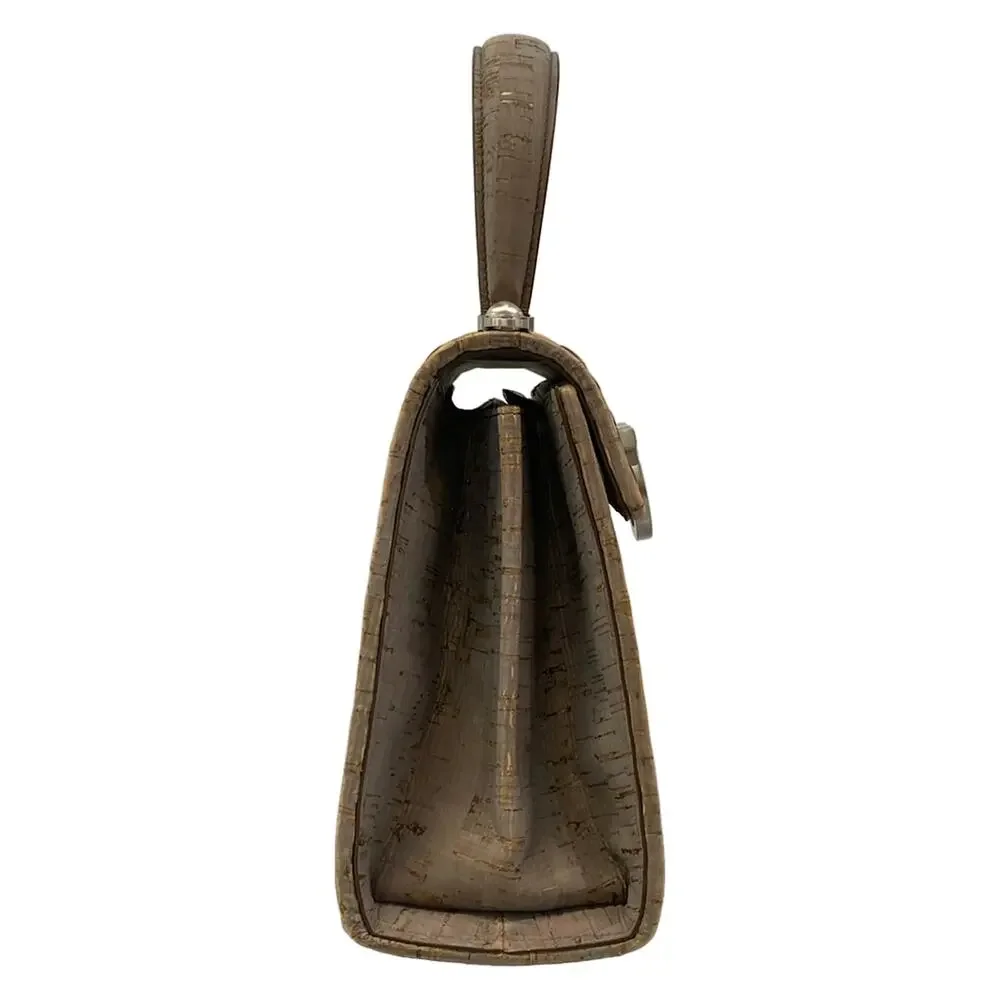 Salvatore Ferragamo Gancini Handbag Beige Gray Dark Brown